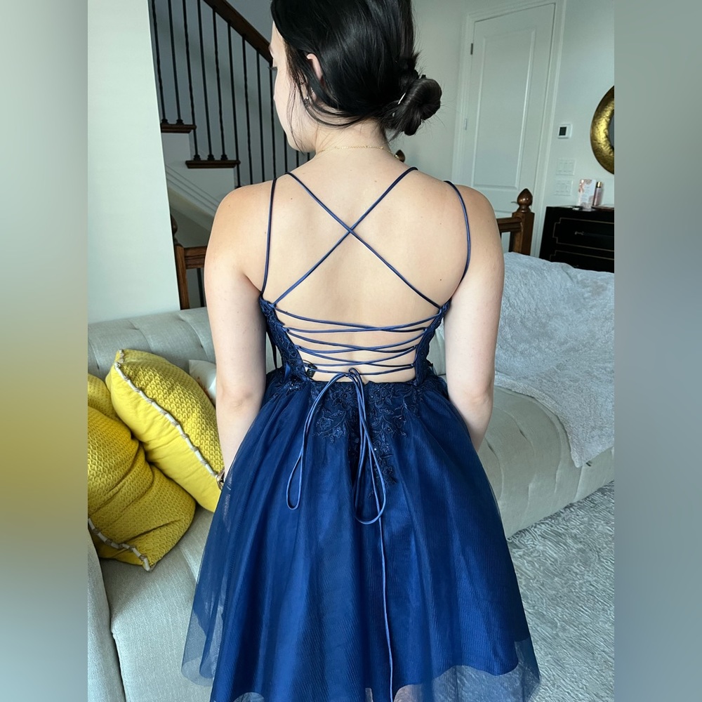 Navy blue short dress, perfect for graduation, a wedding guest, birthday, prom… - Picture 3 of 12